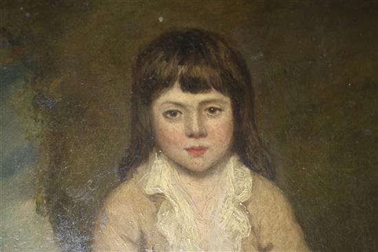 After Gainsborough, oil on panel, seated boy 29 x 24cm.